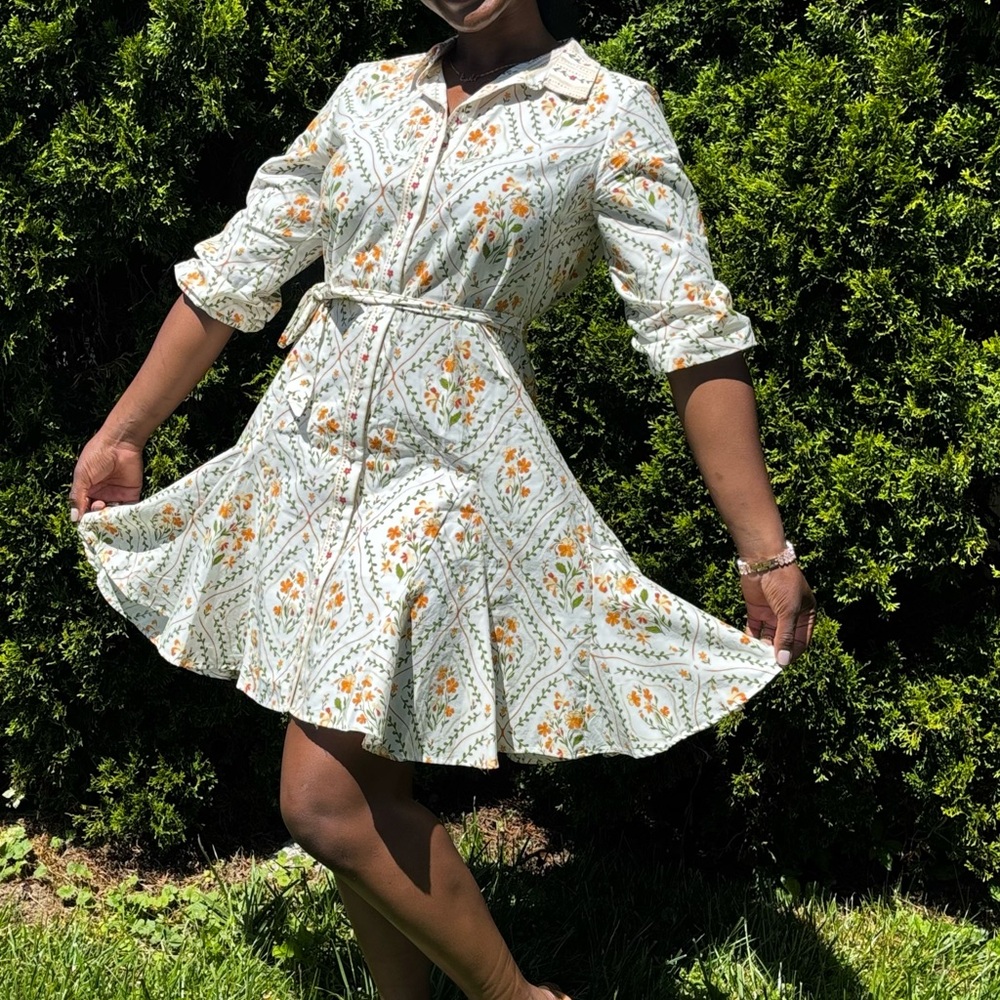 MSK Long Sleeve Floral Dress - Cream and Orange